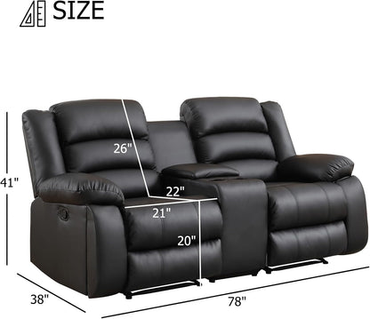 EBELLO Faux Leather Manual Loveseat Recliner, Reclining Sofa Chair with 2 Concealed Cup Holders