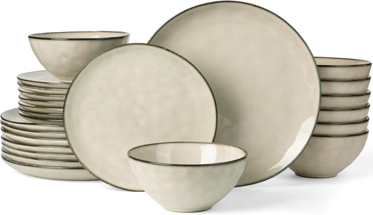 Famiware Dinnerware Sets for 8, Ocean Round 24-Piece Kitchen Plates and Bowls Sets, Microwave and