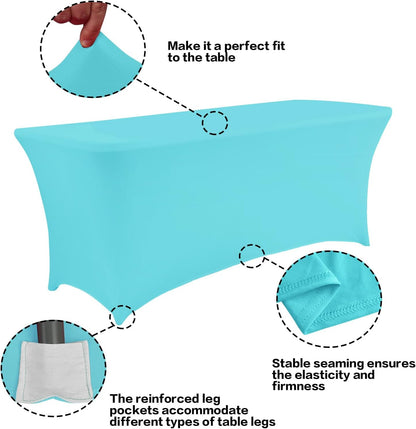 IVAPUPU 2 Pack 4FT Table Cloth for Rectangular Fitted Events Stretch Blue Mist Table Covers