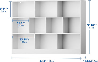 Cozy Castle White Bookshelf, 3-Tier Open Shelf Bookcase, 10 Cube Storage Organizer with Anti-Tilt