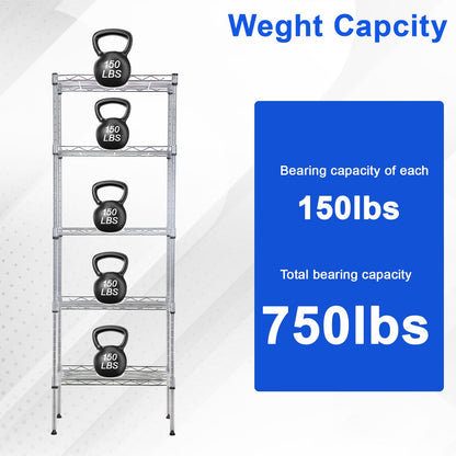 Metal Frame Storage Shelves 5-Tier Wire Shelving NSF Certified Storage Rack Shelf Heavy Duty