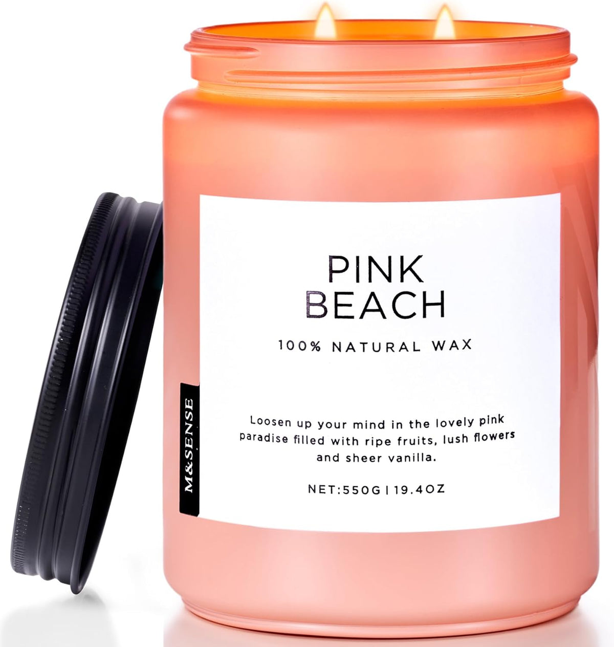 M&SENSE Pink Beach Sands Jar Candle, 19.4oz Pineapple Coconut Scented Natural Soy Candles for Home