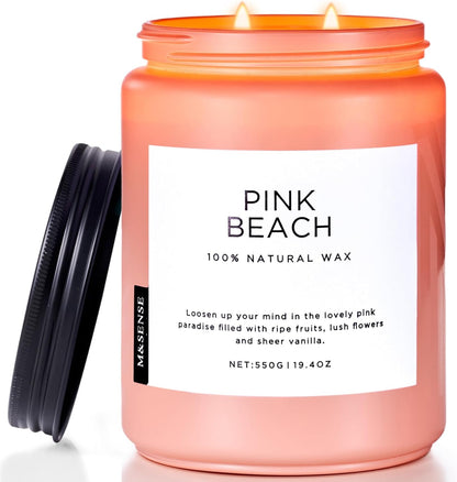 M&SENSE Pink Beach Sands Jar Candle, 19.4oz Pineapple Coconut Scented Natural Soy Candles for Home
