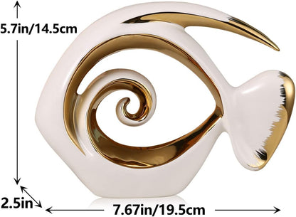 White Gold Ceramic Fish Figurines - Coastal Home Decor, Modern Ocean Centerpieces for Living Room
