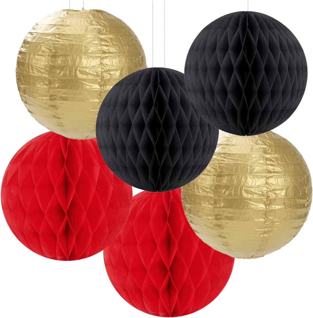 Red-Black Gold Party Decorations Streamers Lanterns - 14pcs Casino-Theme Graduation 2025 Paper