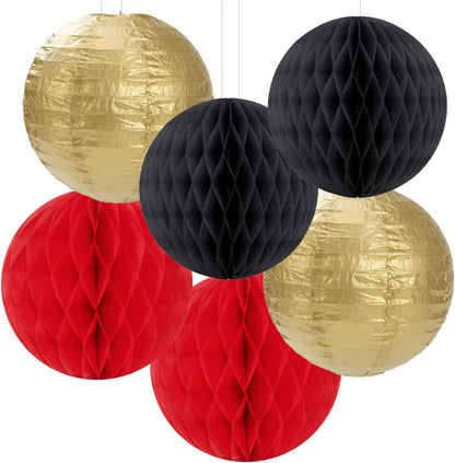 Red-Black Gold Party Decorations Streamers Lanterns - 14pcs Casino-Theme Graduation 2025 Paper