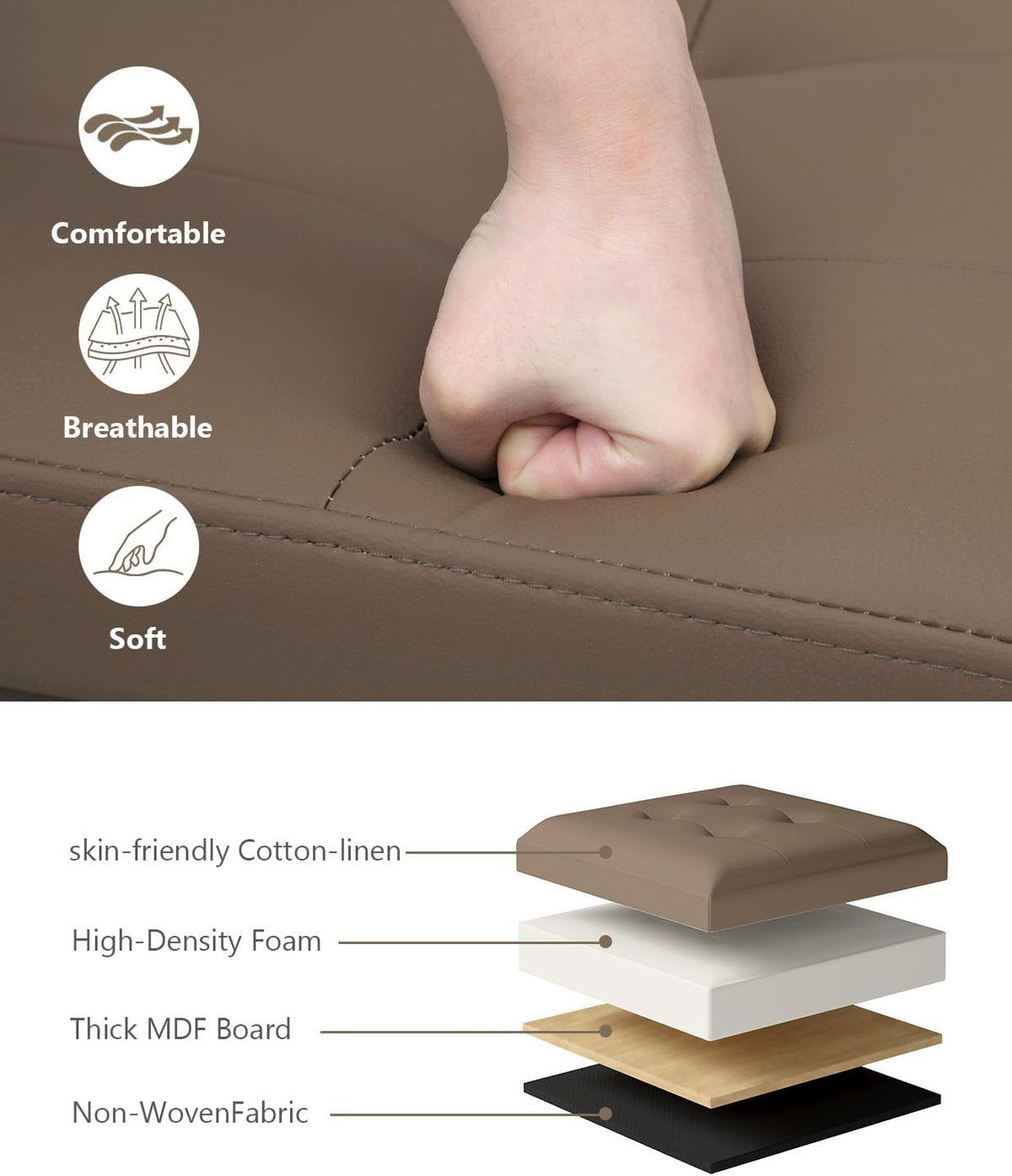 Storage Ottoman Bench, Folding Ottoman Foot Rest, 15 x 30 x 15 Inches, End of Bed Bench,Storage