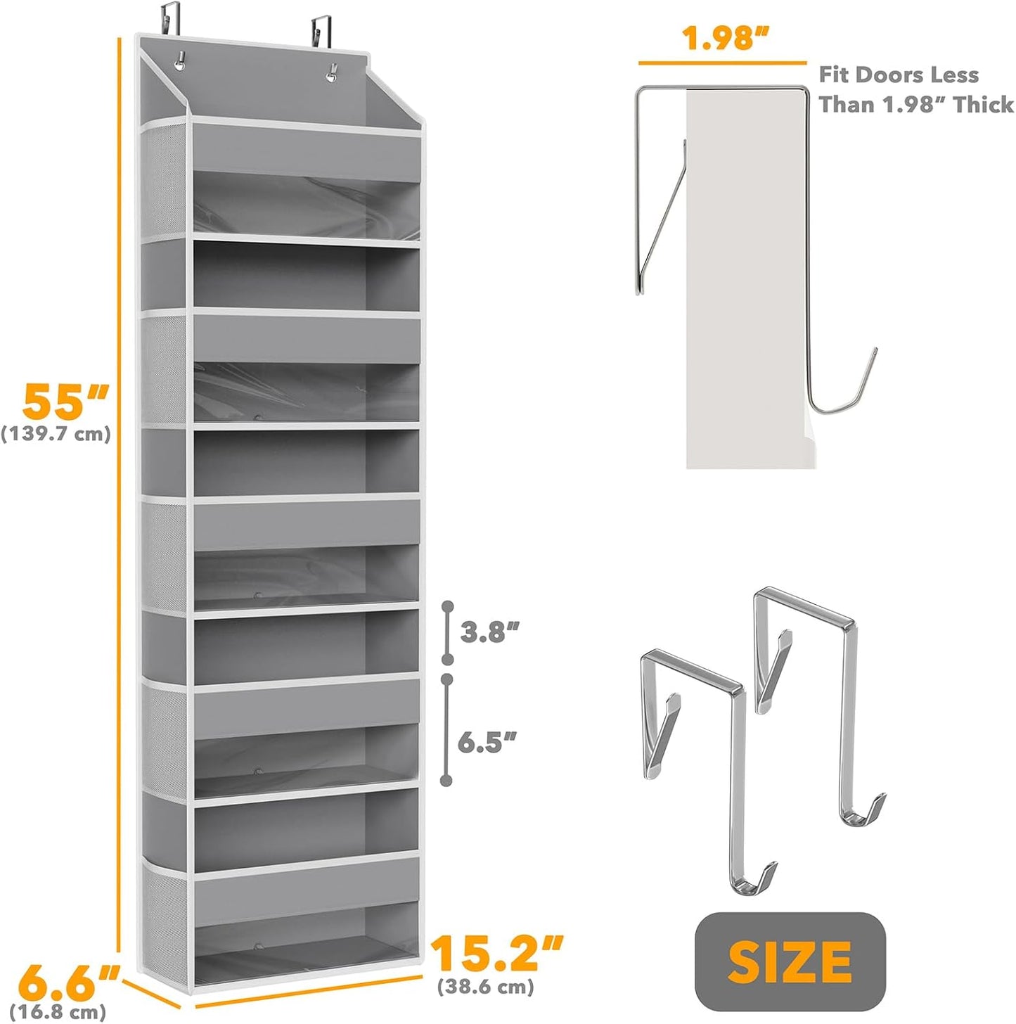 SpaceAid 2 Pack Over The Door Organizer with 5 Large Pockets and 10 Mesh Side Pockets, 5 Layers