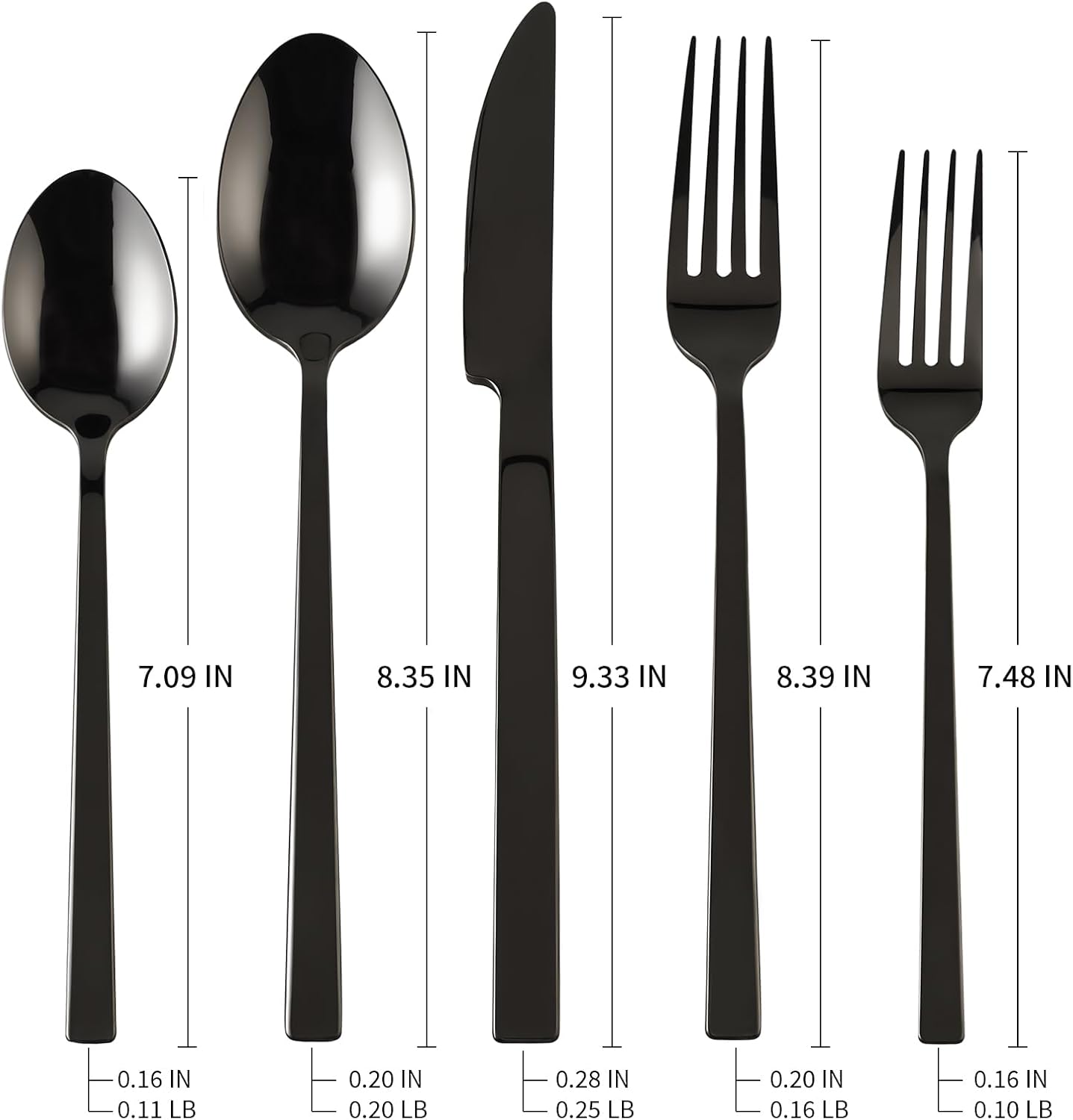 Stainless Steel Flatware Set Hand Forged 18/10 Silverware Set Mirror Black Cutlery Set with Cuboid