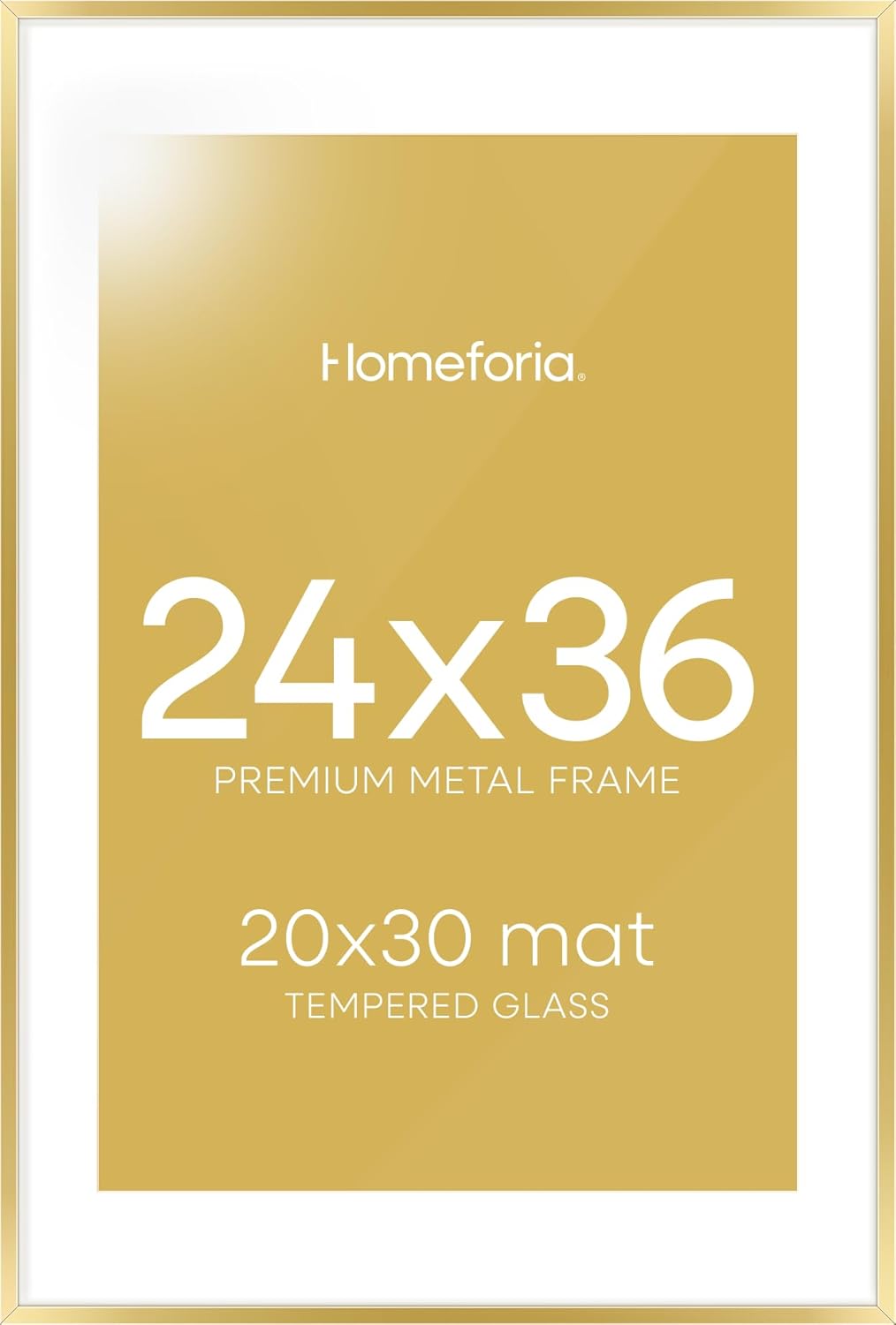 Homeforia 24x36 Gold Picture Frame, High End Metal 24 x 36 Large Poster Frames with Mat 20 by 30