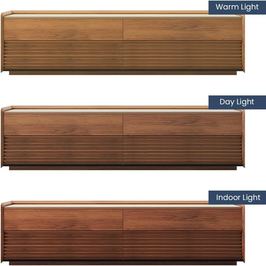 POVISON Fully-Assembled Mid Century Matte Sintered Stone TV Stand, 70.87" Wood Media Console with