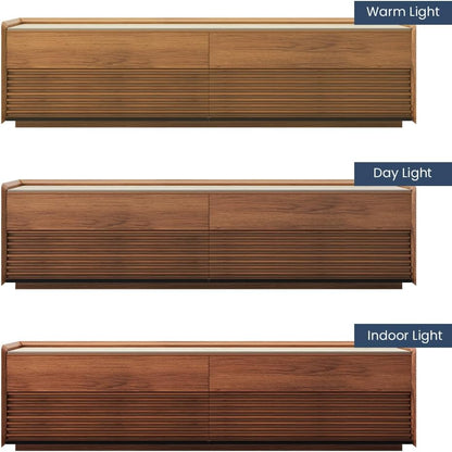 POVISON Fully-Assembled Mid Century Matte Sintered Stone TV Stand, 70.87" Wood Media Console with