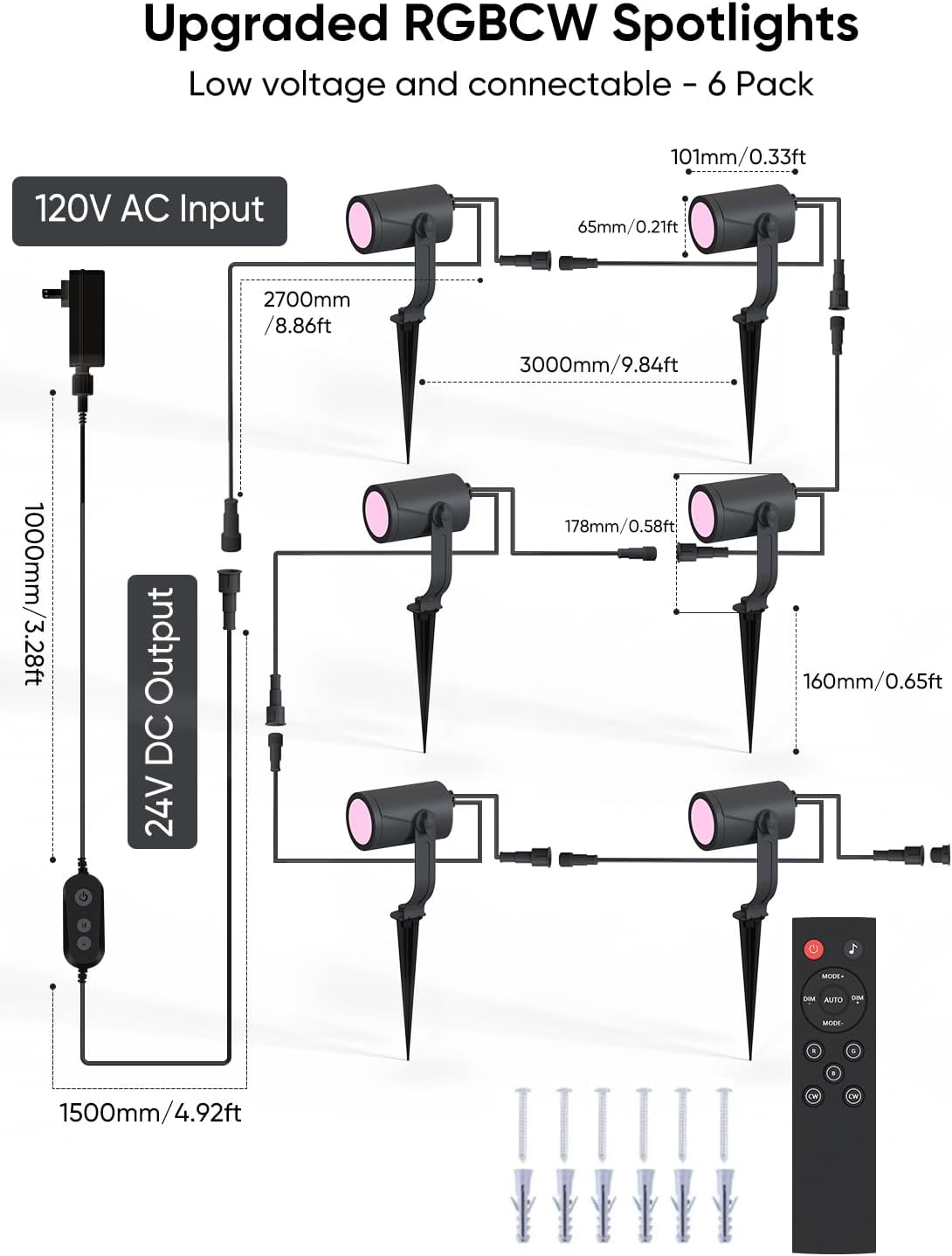 Smart Landscape Lighting Kit 36W, RGBCW Smart Landscape Lights 6 Pack, IP65 Waterproof Outdoor