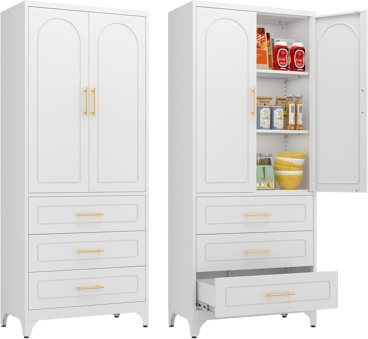 Kitchen Pantry Cabinet, 75" Tall Pantry Cabinet with Three Drawers, Freestanding Food Cupboard with