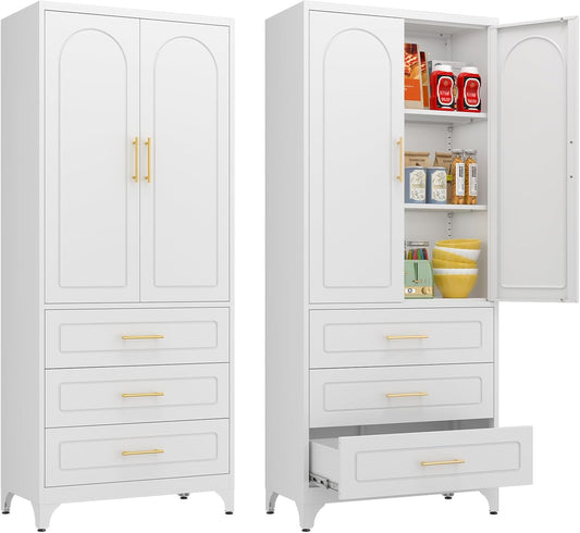 Kitchen Pantry Cabinet, 75" Tall Pantry Cabinet with Three Drawers, Freestanding Food Cupboard with