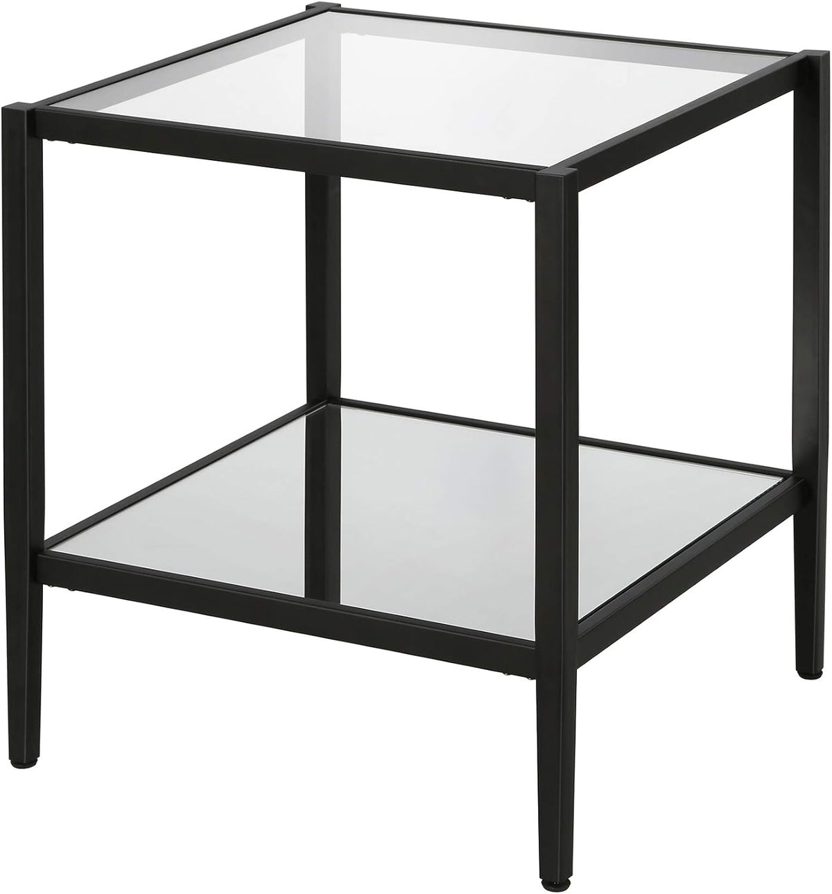 Henn&Hart 20" Wide Square Side Table with Mirror Shelf in Blackened Bronze, Table for Living Room