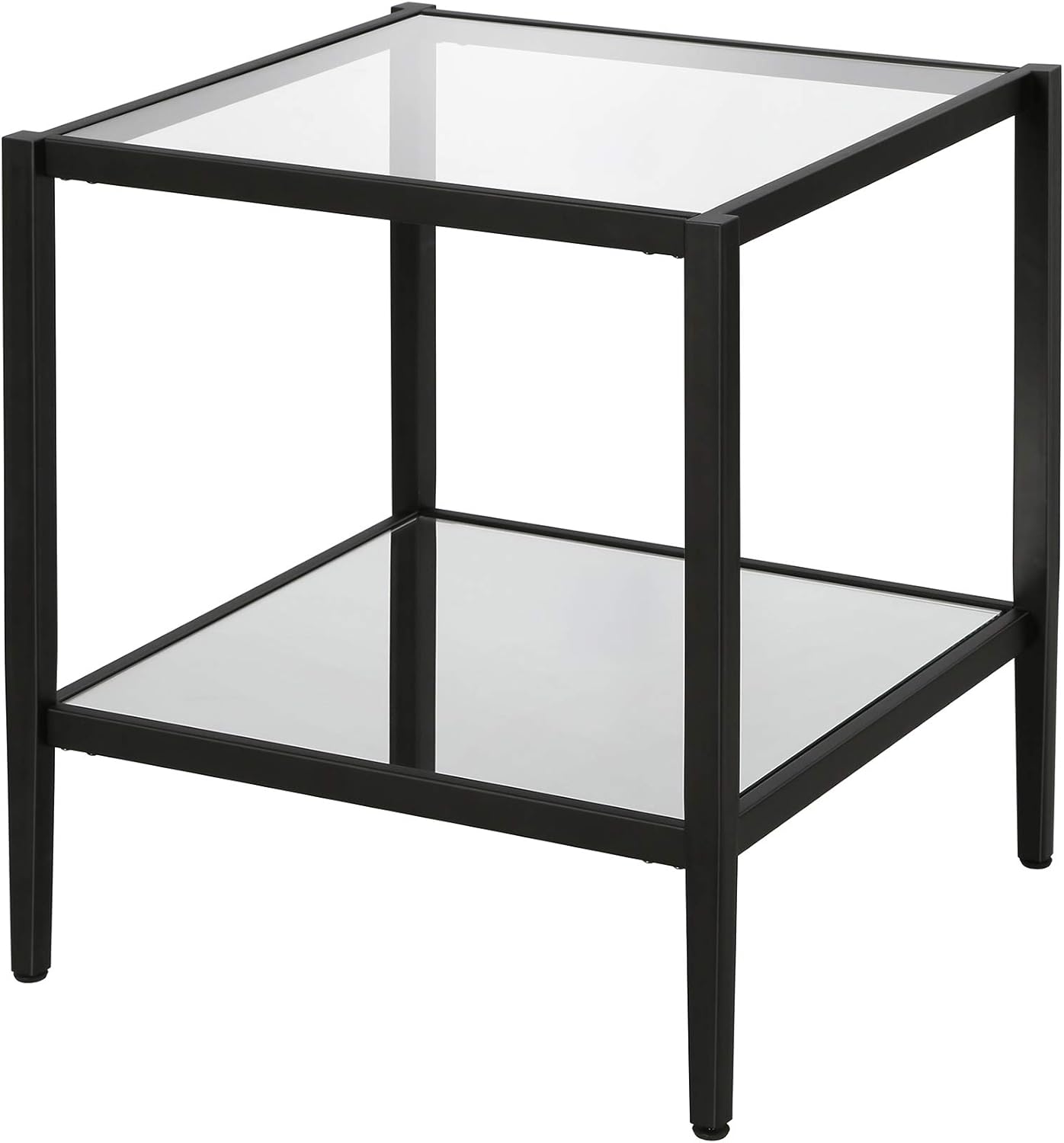 Henn&Hart 20" Wide Square Side Table with Mirror Shelf in Blackened Bronze, Table for Living Room