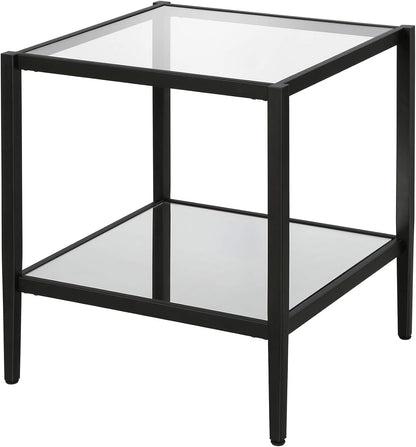 Henn&Hart 20" Wide Square Side Table with Mirror Shelf in Blackened Bronze, Table for Living Room