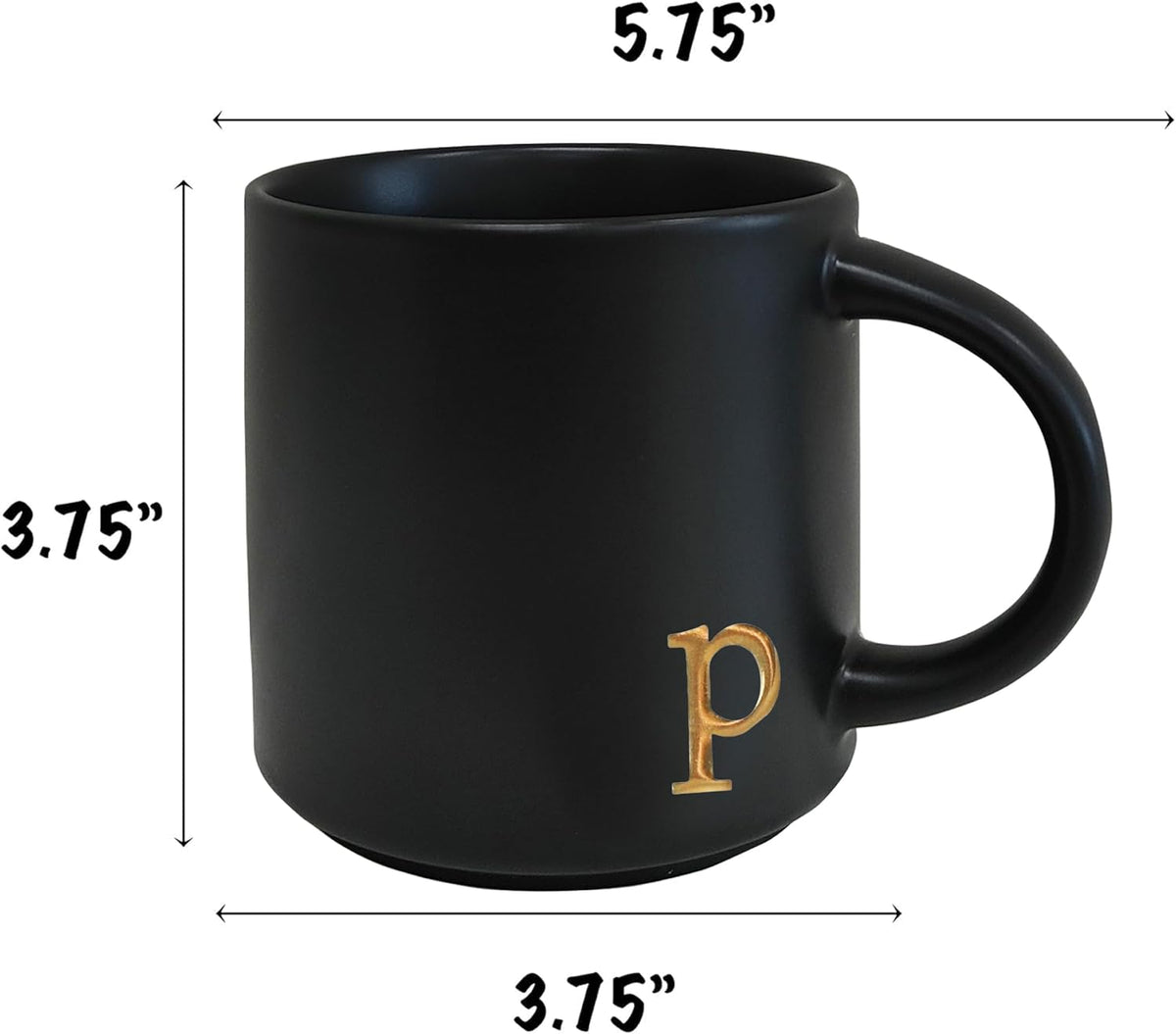 COLLECTIVE HOME - Black Monogram Ceramic Mugs, 15 oz Golden Initial Coffee Cups, Elegant Alphabet