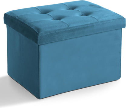 LINMAGCO Storage Ottoman Folding Foot Stool Velvet Foot Rest with Padded Modern Ottoman with