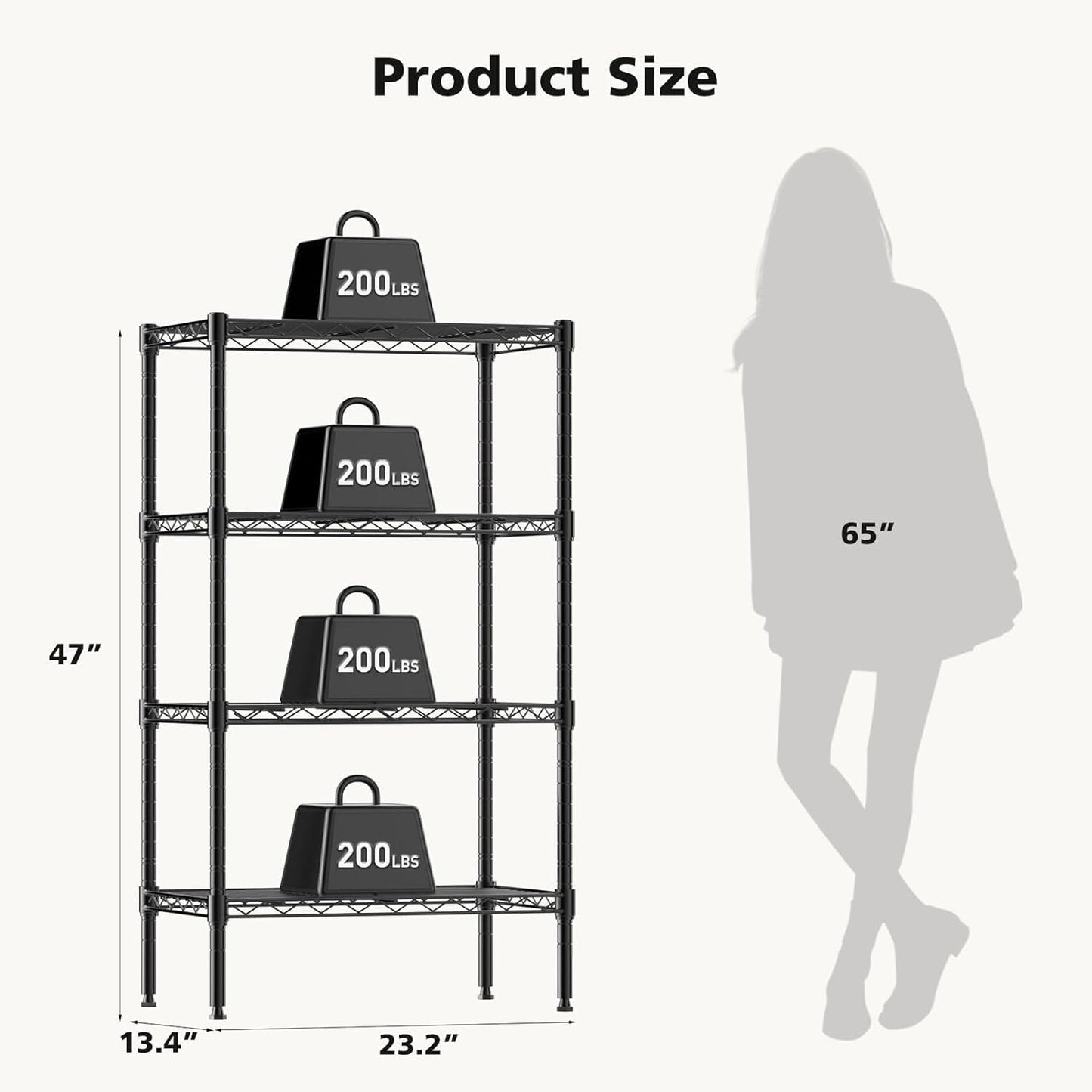 HealSmart 4-Tier Metal Wire Storage Shelves, Adjustable Standing Storage Rack Shelf, Heavy Duty