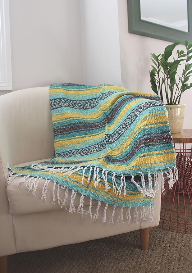Del Mex Classic Mexican Blanket, Large Authentic Woven Falsa Throw (70"x50"), Artisan Southwest