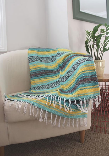 Del Mex Classic Mexican Blanket, Large Authentic Woven Falsa Throw (70"x50"), Artisan Southwest