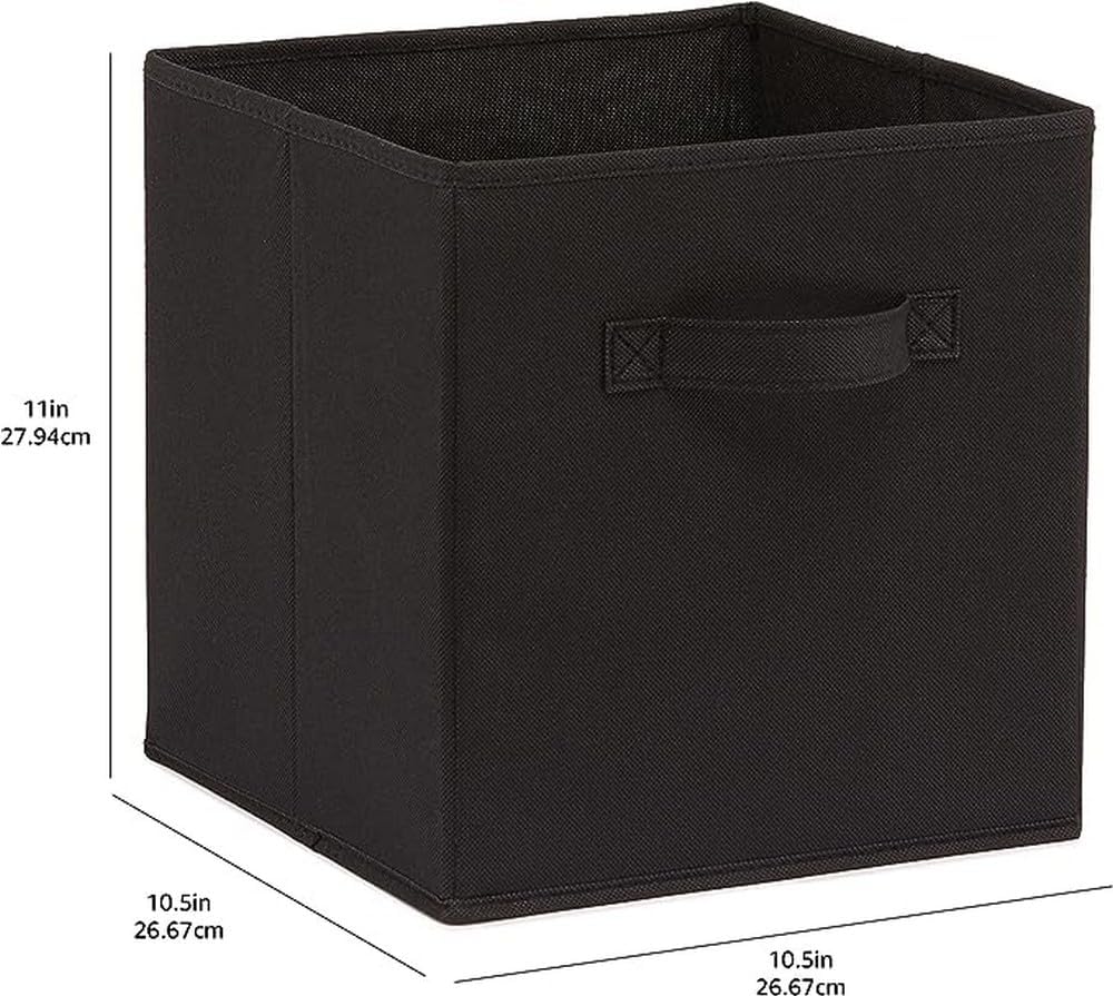 Amazon Basics Collapsible Fabric Storage Cubes Organizer with Handles, Sturdy, Black