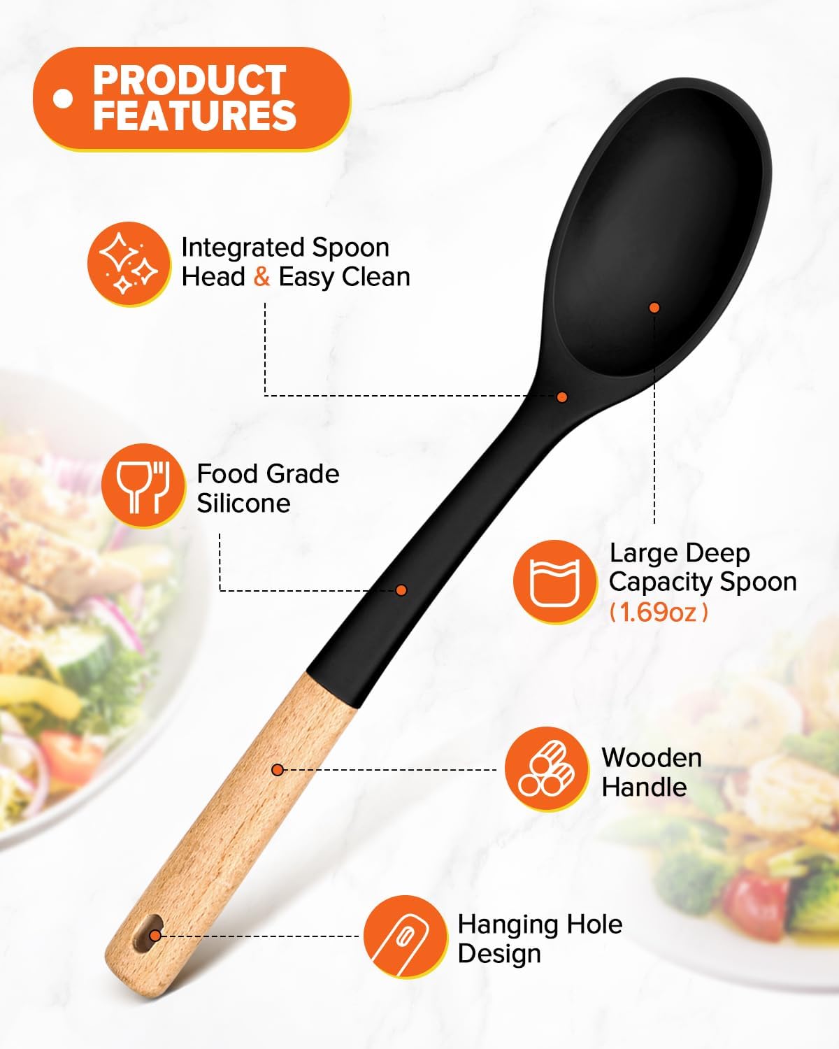 Silicone Cooking Spoons, Great for Scooping Sides and Serving Hearty Stews, BPA-Free Matte
