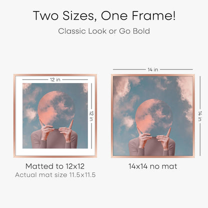 Homeforia 14x14 Picture Frame Rose Gold, High End Metal 14 x 14 Square Poster Frame with Mat 12 x