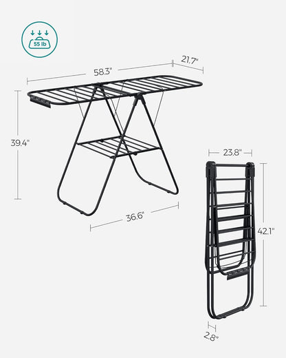 SONGMICS Clothes Drying Rack, with Sock Clips, Metal Laundry Rack, Foldable, Space-Saving