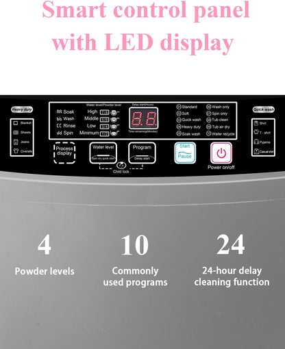 Full Automatic Washing Machine with LED Display, 25 lbs Portable Washer Drain Pump, 10 Programs & 8