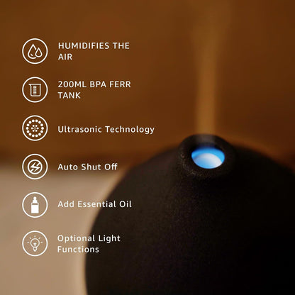 200ML Ceramic Essential Oil Diffuser - Ultrasonic Aromatherapy & Humidifier with 7-Color LED