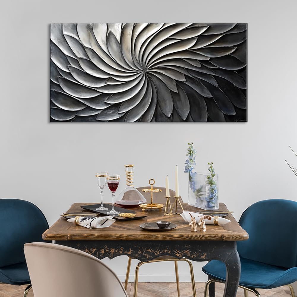 LASMOND Abstract Black and White Wall Art for Living Room Modern Canvas Print Painting Lines Flower