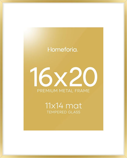 Homeforia 16 x 20 Picture Frame Gold, High End Metal 16x20 Poster Frames with Mat 11x14 Photo, 16 x