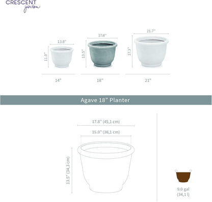 Crescent Garden Agave Planter, Charming Old-World Plant Pot, 14-Inch (Parchment)