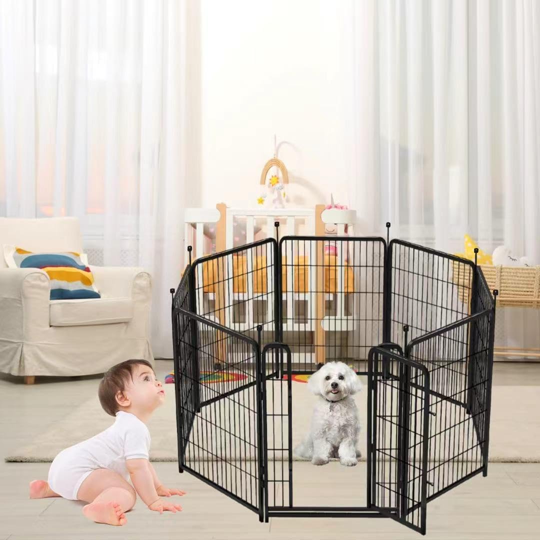 Garden Fencing 36 inch High, 8 Panels Total 17.7 Ft(L) Tall Garden Fence for Dogs, Wide Door Low