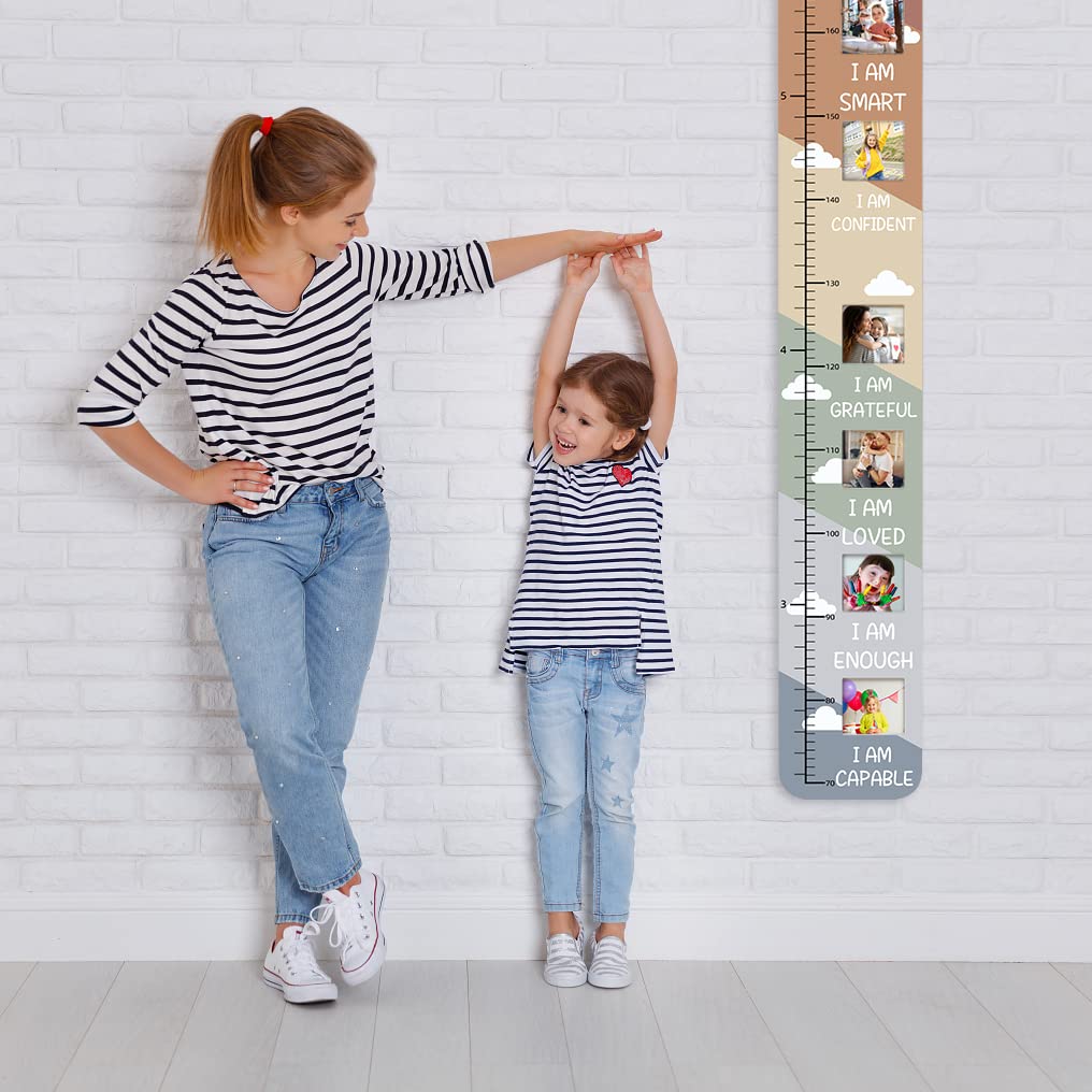 Solid Wood Inspirational Growth Chart for Kids with Photo Windows, Motivational Height Chart for