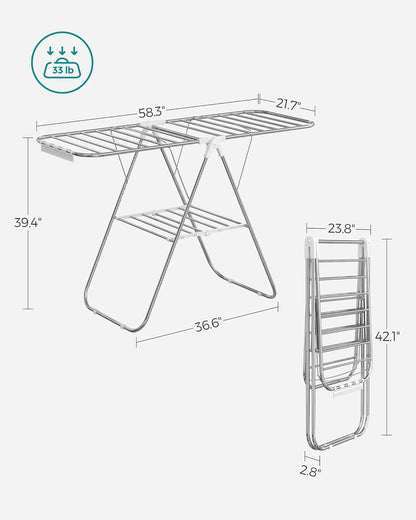 SONGMICS Clothes Drying Rack, with Sock Clips, Metal Laundry Rack, Foldable, Space-Saving