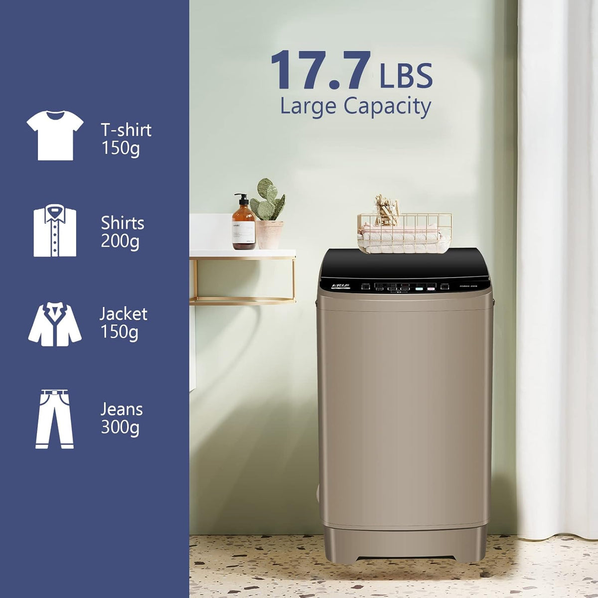 Full Automatic Washing Machine with LED Display, 17.7 lbs Portable Washer Drain Pump, 10 Programs &