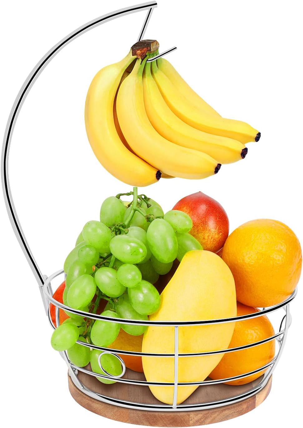 Livabber Countertop Fruit Basket Bowl with Banana Hanger, Modern Standing Fruit Vegetable Bowl