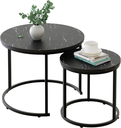 aboxoo Round Nesting Coffee Table Side Set of 2 End Tables for Living Room Bedroom Balcony,Black