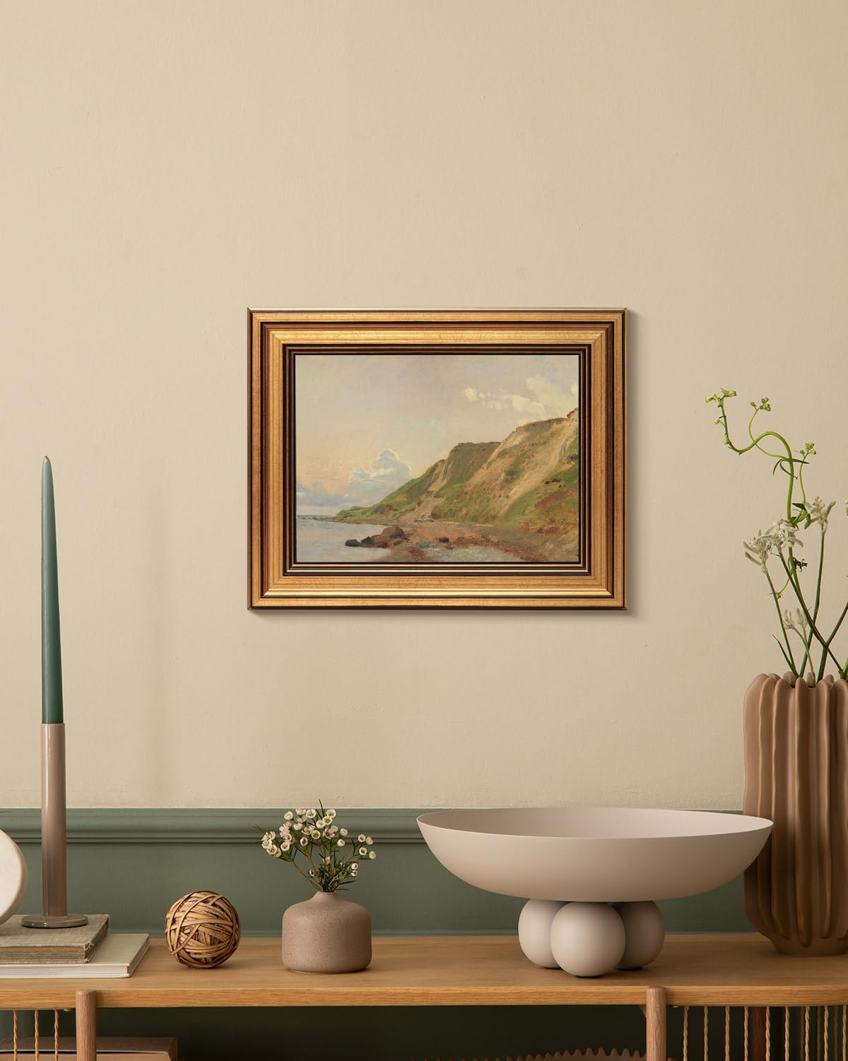 HUARCEY Gold Framed Vintage Wall Art for Living Room Canvas Coastal Wall Pictures Classic Landscape