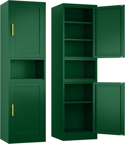 Tall Narrow Storage Cabinet 66.93" H Tall Bathroom Cabinet Metal Pantry Cabinets, 4 Adjustable