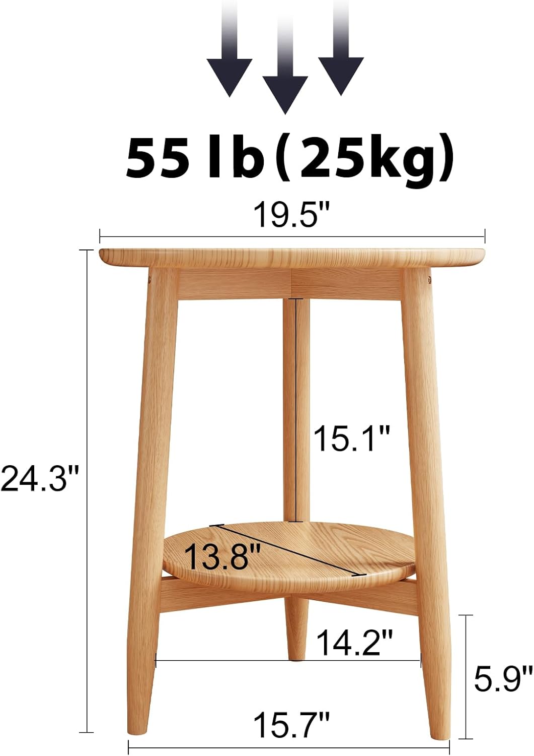 Round End Table,Solid Wood Small Round Table with Lower Shelf,Round Side Table，Nightstand for Small