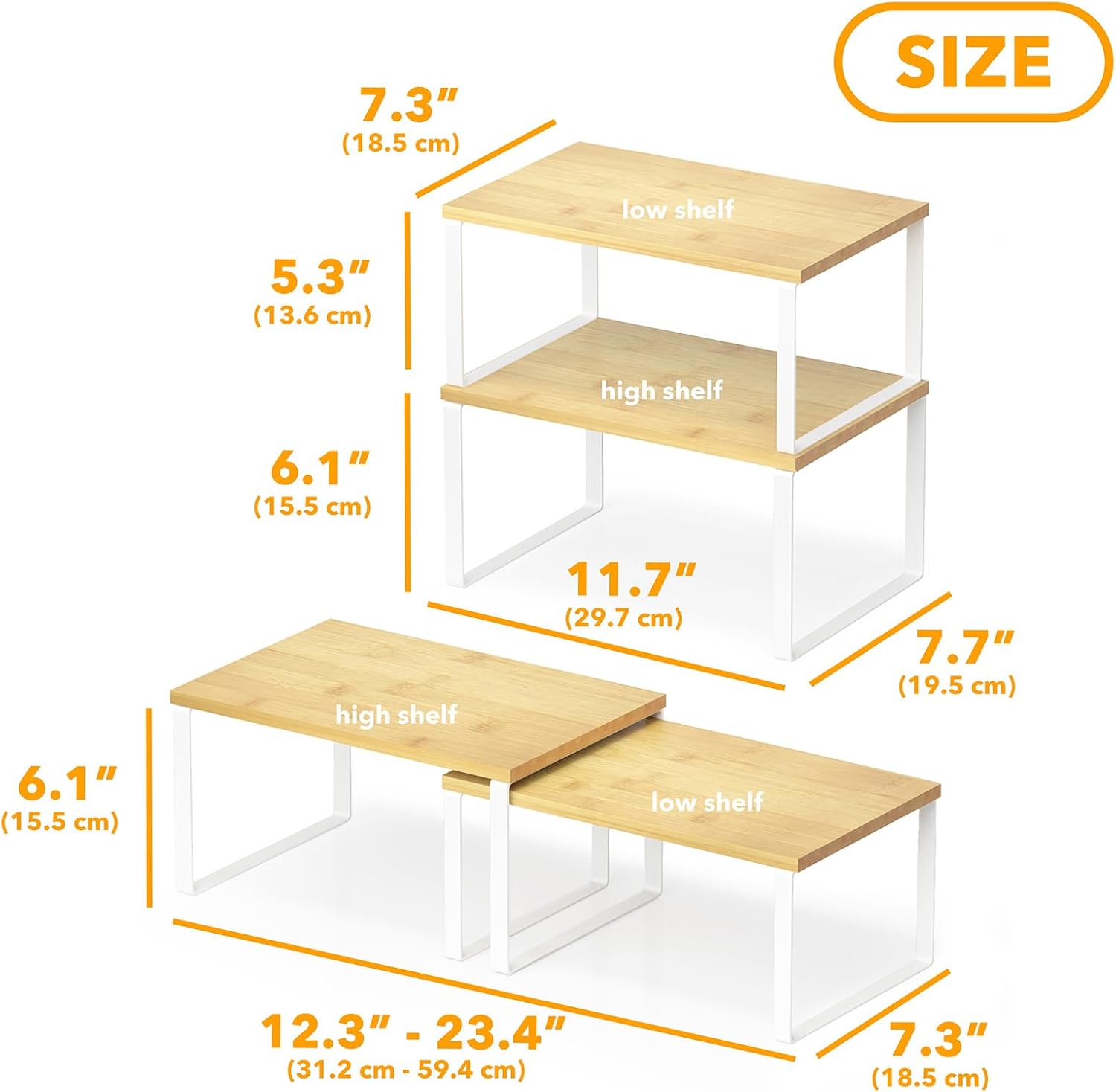 SpaceAid Cabinet Shelf Organizers 2 Pack, Kitchen Counter Rack Shelves Riser, Stackable Expandable
