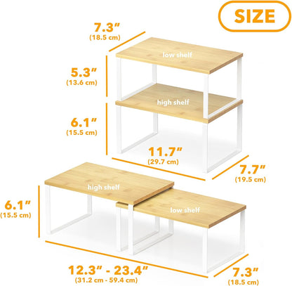 SpaceAid Cabinet Shelf Organizers 2 Pack, Kitchen Counter Rack Shelves Riser, Stackable Expandable