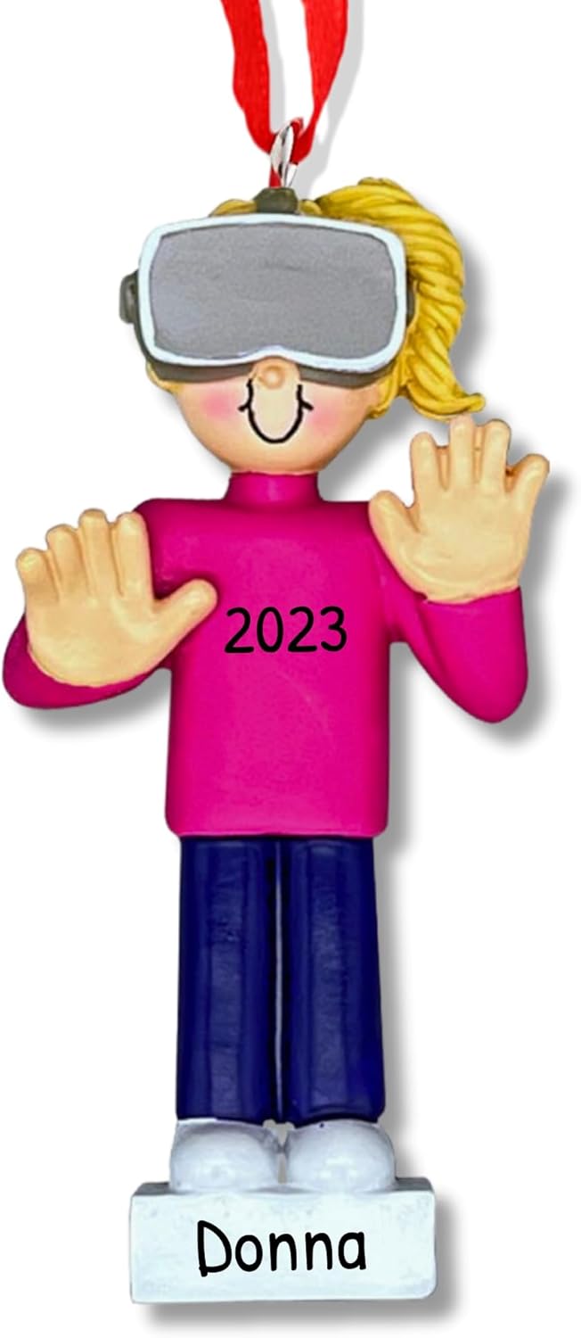 Ornaments by Elves - Personalized Virtual Reality Female Blonde Christmas Ornament - Unique Gift
