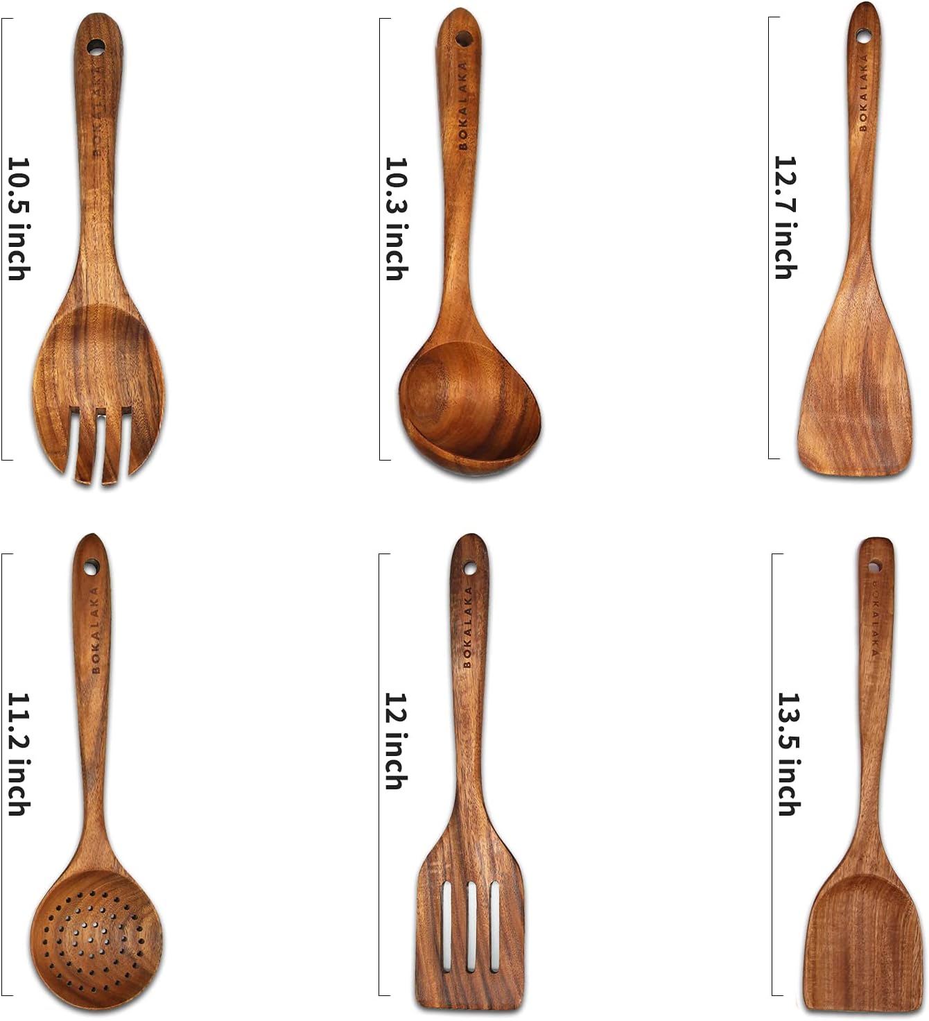 GreyWooden Kitchen Utensil Set, 6Pcs Wooden Cooking Utensils for Non-Stick Pan, 100% Natural Teak