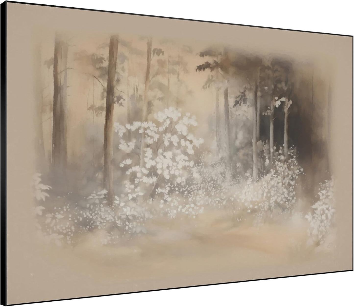 SIGNWIN 36"x46" Extra Large Framed Wall Art Misty Forest in Sepia Tones, Watercolor Woodland